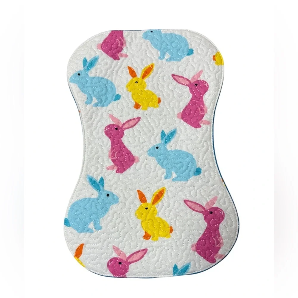 Hand Crafted Burp Cloth Easter Bunny Flannel Contoured Padded Reversible Quilted